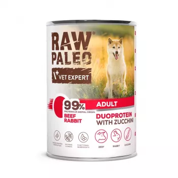 Mokra karma dla psa VETEXPERT RAW PALEO Duoprotein Wołowina i Królik Dorosły 400 g, bezzbożowa, 82,1% wilgotności