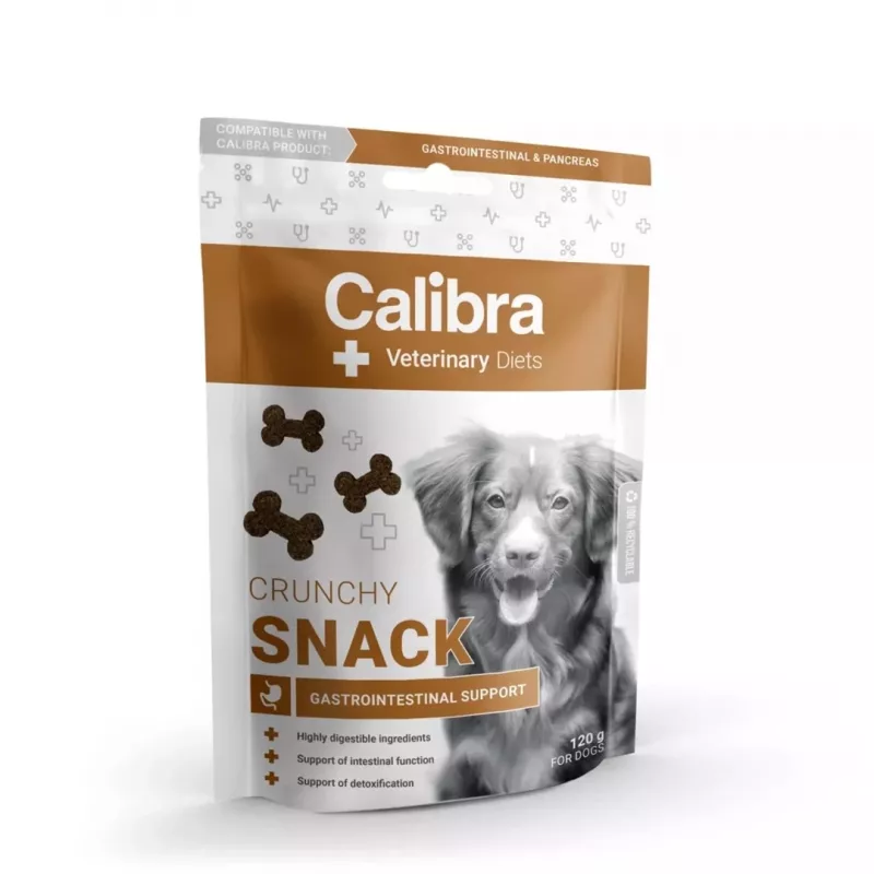 Przysmak dla psa Calibra Veterinary Diets Crunchy Snack Gastrointestinal 120 g — funkcjonalny, bezzbożowy, smak rybny