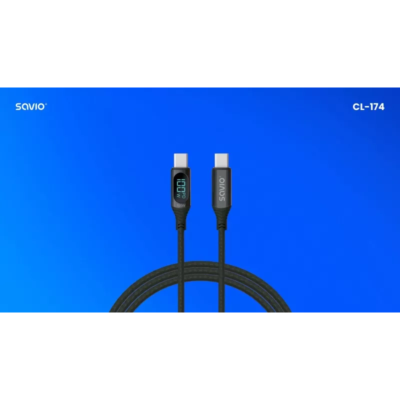 Kabel Savio USB-C - USB-C CL-174 1m czarny USB 3.2 Gen 1