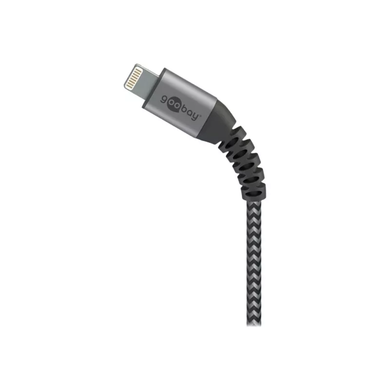Kabel USB-A do Lightning GOOBAY 2 m, oplot tekstylny, średnica 3,3 mm, szaro-srebrny