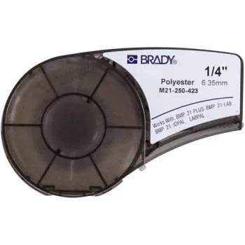 Taśma etykietowa Brady M21-250-423, termotransferowa poliestrowa, czarny druk na białym tle, 6,35 mm x 6,4 m