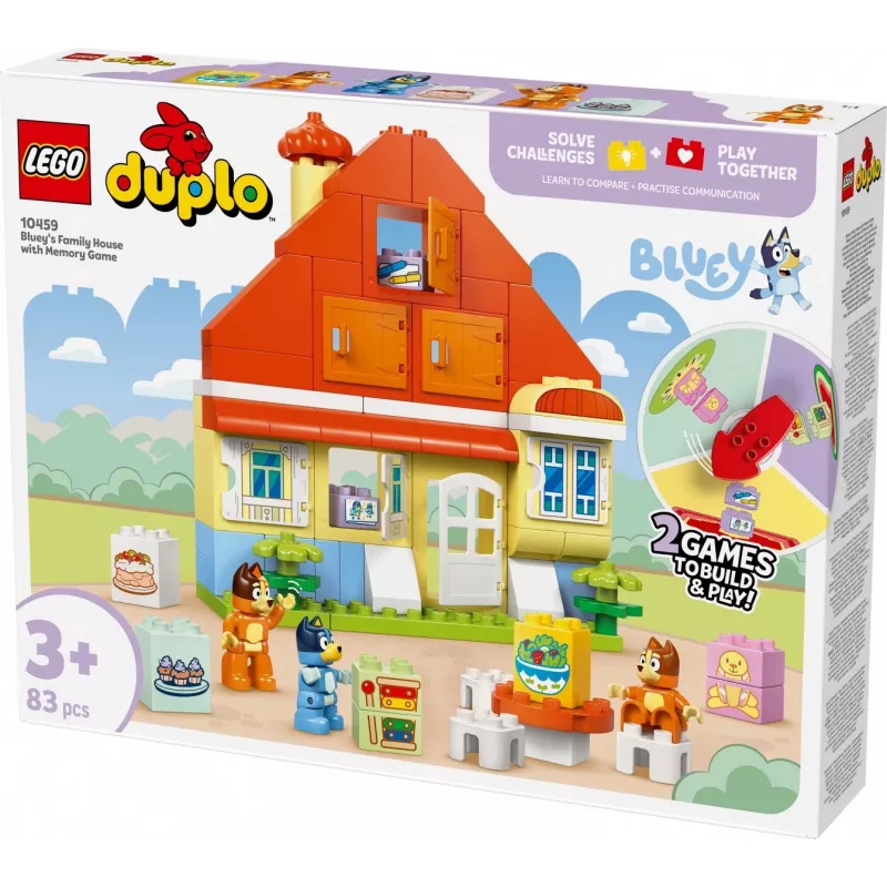 Klocki LEGO Bluey Dom Rodzinny z grą memory 10459 — 83 elementy, 3 minifigurki, wiek 3+