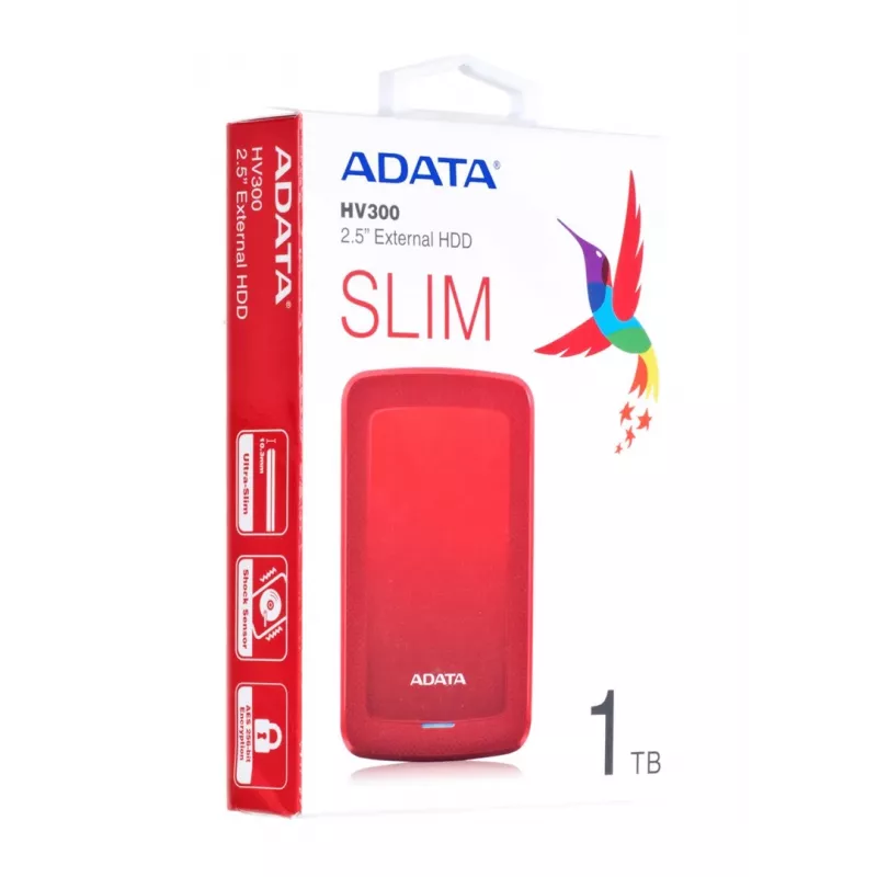 ADATA HV300 dysk twardy zewnętrzny 1 TB 2,5 cala USB 3.2 Gen 1 (3.1 Gen 1) Czerwony
