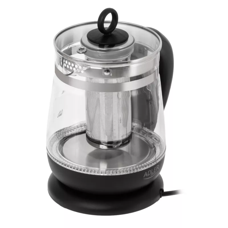 Czajnik Adler AD 1299 | Elektryczny | 2200 W | 1,5 L | Szkło | Obrotowa podstawa 360° | Czarny