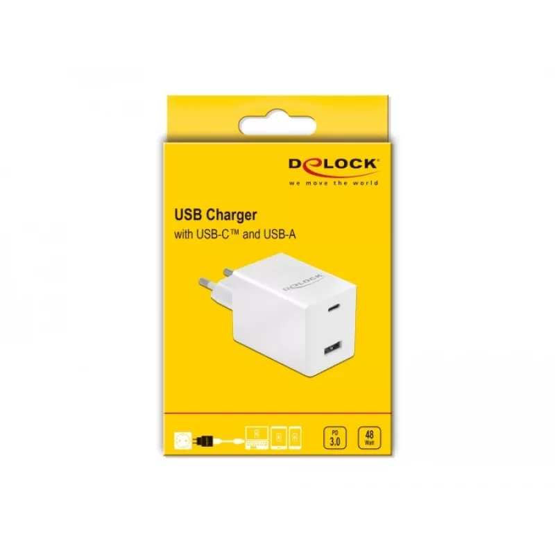 Ładowarka DeLOCK USB GaN Charger USB Type-C PD 3.0 i USB Type-A 48 W