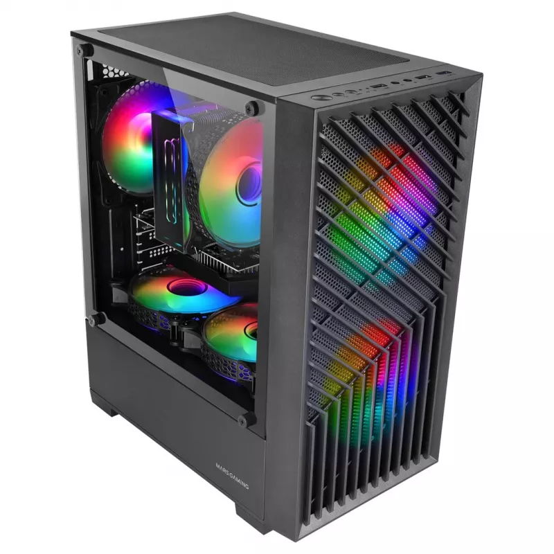 Obudowa PC TACENS Mars Gaming MC-VORTEX Mini Tower Mini-ITX/Micro-ATX Szkło hartowane Czarna, 3x120mm, GPU 27,3 cm, Chłodzenie CPU 162 mm