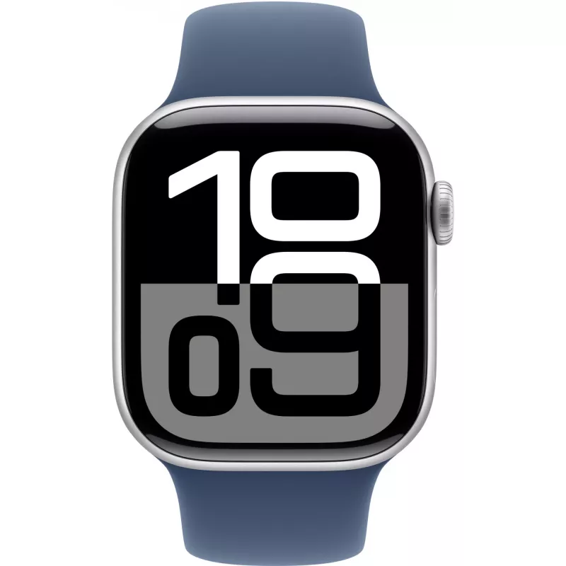 APPLE Watch Series 10 GPS 42 mm srebrna aluminiowa koperta z sportowym paskiem Denim - S/M