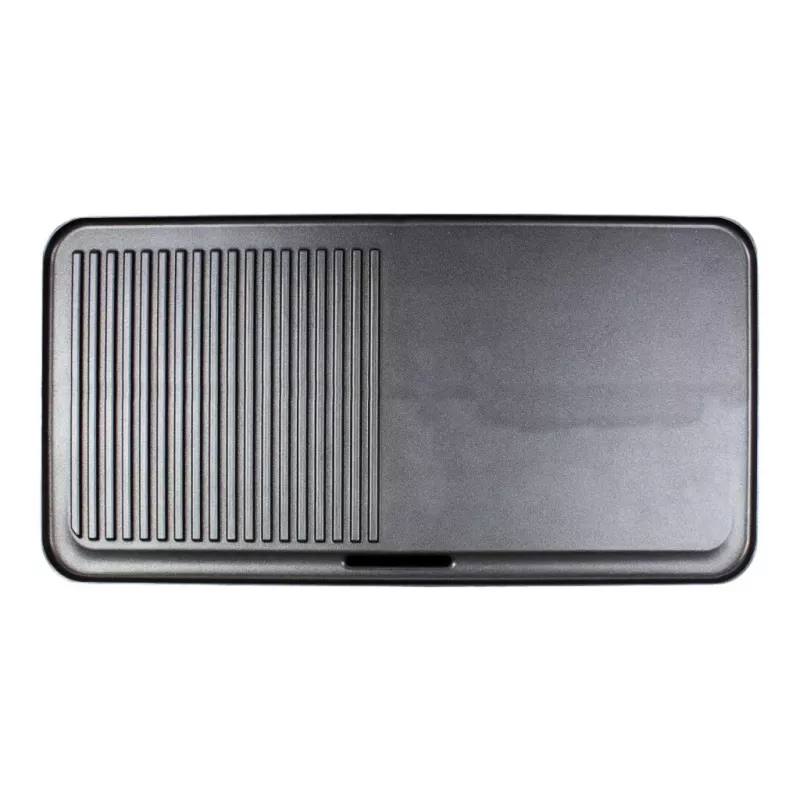 Elektryczny grill stołowy Rommelsbacher BBQ 2003 — 1900 W, 50×25 cm, ryflowana + Teppanyaki, regulowany termostat, srebrny/czarny