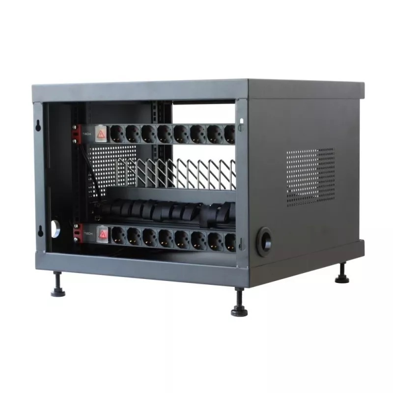 Półka rack TECHLY 367652 organizer kabli z mocowaniem samoprzylepnym 3M, stal, 550×550×410 mm, czarny