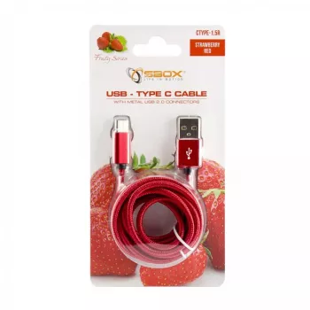 Sbox USB->Type-C M/M 1,5m CTYPE-1,5R Czerwony Truskawkowy