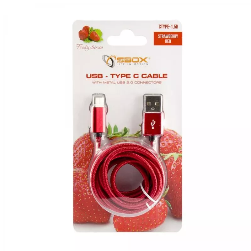 Sbox USB->Type-C M/M 1,5m CTYPE-1,5R Czerwony Truskawkowy