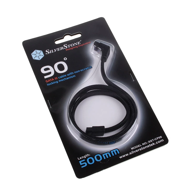 Kabel SilverStone SATA III 50 cm kątowy / prosty - w oplocie, czarny