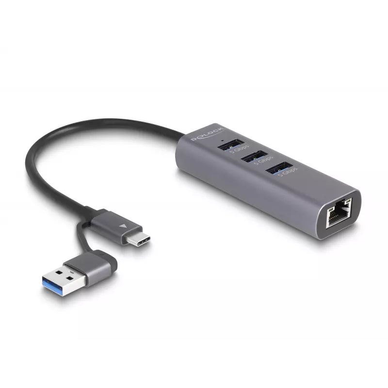 DeLOCK 64282 stacja dokująca do laptopa i replikator portów Przewodowy USB 3.2 Gen 1 (3.1 Gen 1) Type-C Szary (64282)