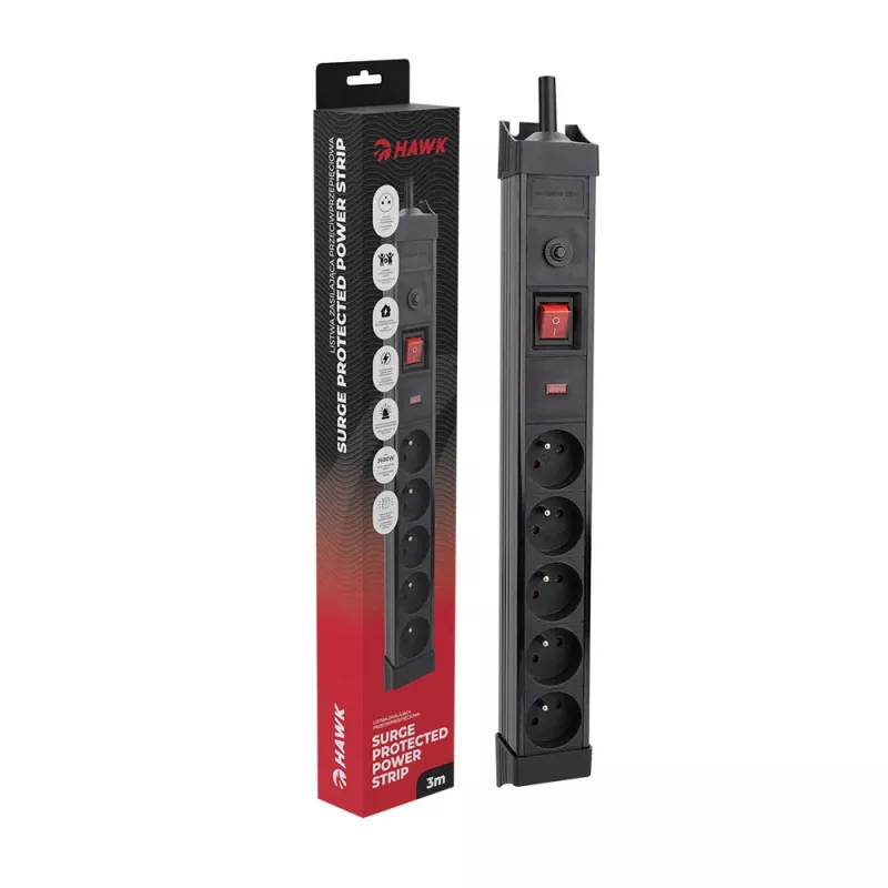 Listwa przeciwprzepięciowa Hawk HWPS503BK z kablem 3 m