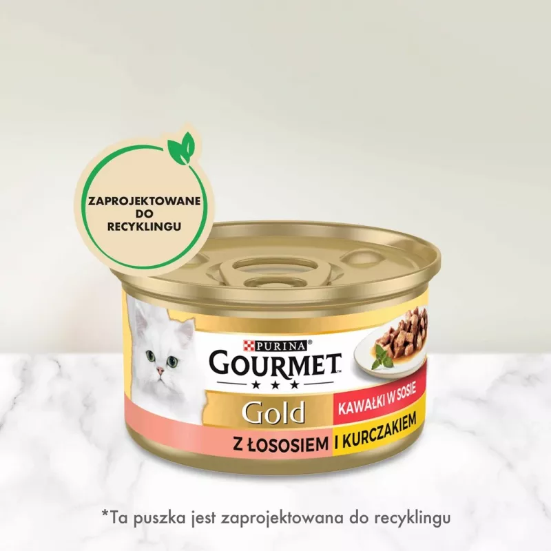 Mokra karma dla kota Purina Nestlé GOURMET Gold Adult 85 g — kurczak i łosoś, białko 7%, wilgotność 82%