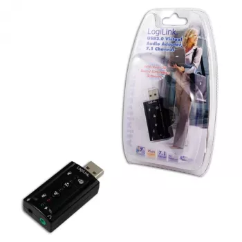 Zewnętrzna karta dźwiękowa USB LOGILINK UA0078, 7.1-kanałowa, interfejs USB, kompaktowa 124×194×34 mm, 80 g