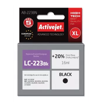 Kompatybilny wkład atramentowy ActiveJet AB-223BN czarny, atrament pigmentowy, 16 ml, wydajność High (XL), do Brother LC-223Bk