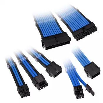 Zestaw przedłużaczy w oplocie Kolink Core Adept — 20+4pin, 8pin, 4+4pin, 3×6+2pin, niebieski, płaszcz PET