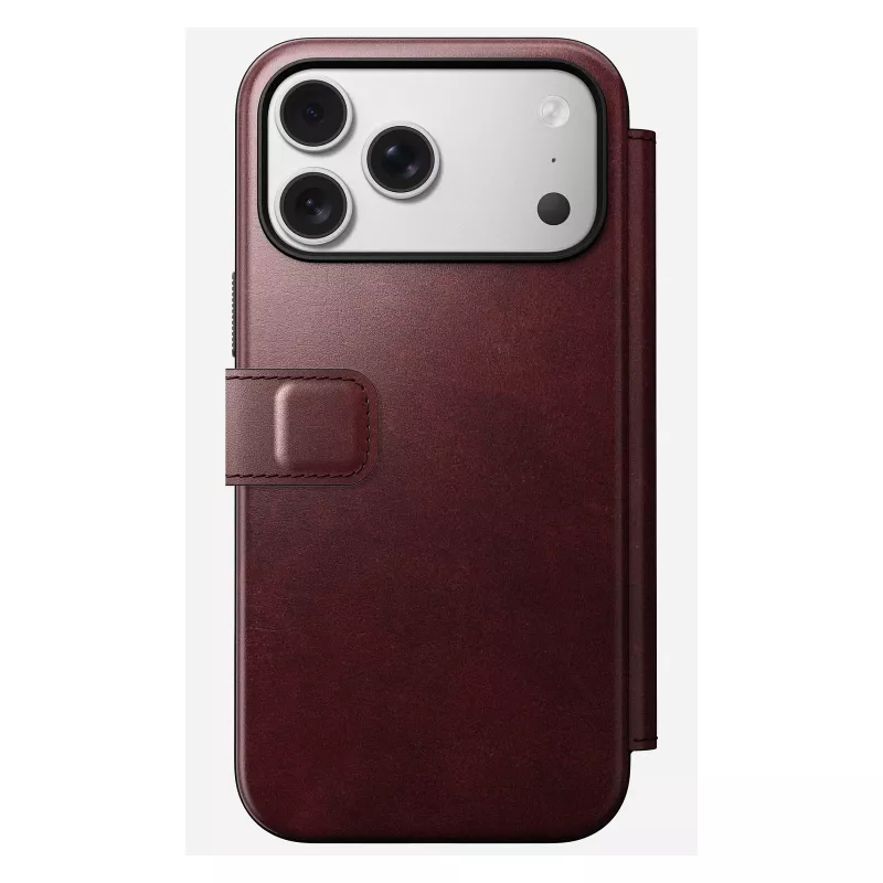 Etui na telefon Nomad Modern Leather Folio do iPhone 17 Pro Max — skóra, TPU, PC, aluminium, burgund, 16 cm (6,3 cala)