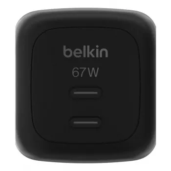 Szybka ładowarka sieciowa Belkin WCH020kqBK, 2× USB-C, uniwersalna kompatybilność, zabezpieczenia zasilania, czarna