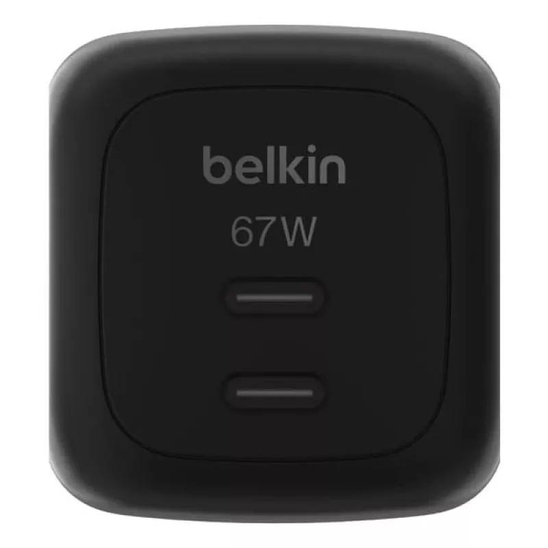 Szybka ładowarka sieciowa Belkin WCH020kqBK, 2× USB-C, uniwersalna kompatybilność, zabezpieczenia zasilania, czarna
