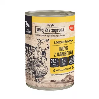 Mokra karma dla psów wiejskazagroda Indyk z jagnięciną 400 g, bez zbóż, bez glutenu, karma pełnoporcjowa