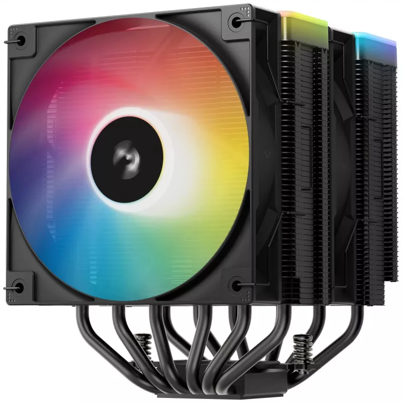 Chłodzenie powietrzne DeepCool AG620 BK ARGB V2 — 120 mm podwójny wentylator, 6 rurek cieplnych, obsługa LGA 1700/AM4/AM5, czarny