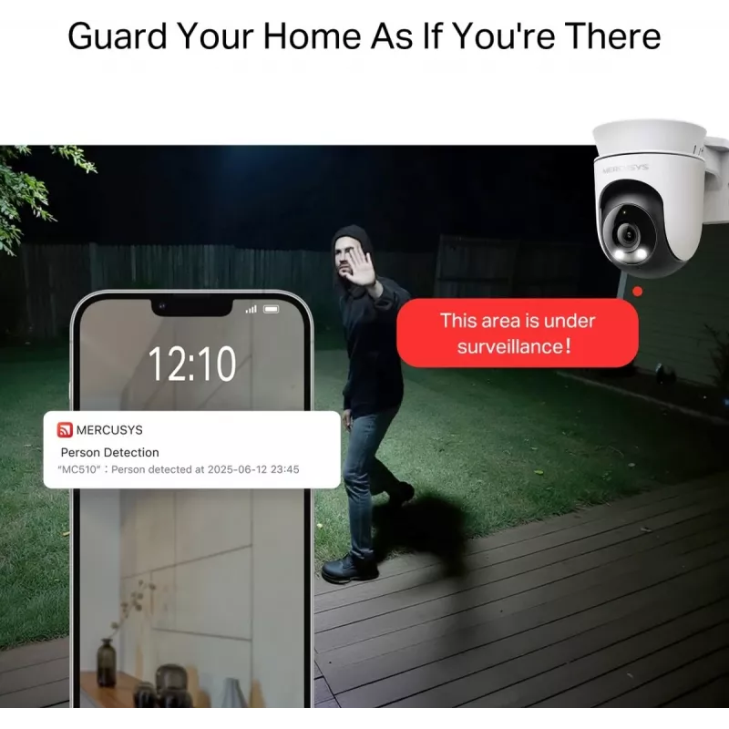 Kamera bezpieczeństwa IP MERCUSYS MC510 kopułkowa 2 MP, 2304×1296, 30 fps, Wi‑Fi & Ethernet, noktowizja IR, montaż sufitowy, biała