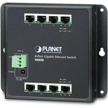 PLANET WGS-803 - Przełącznik - niezarządzalny + 8 x 10/100/1000 - montaż na szynie DIN, montaż na ścianie - DC (WGS-803)