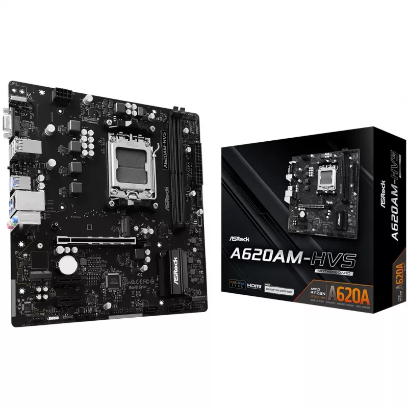 Płyta główna ASRock A620AM-HVS Micro ATX — chipset AMD A620A, Socket AM5, DDR5, 2 DIMM, do 128 GB, HDMI 2.1, M.2 2280