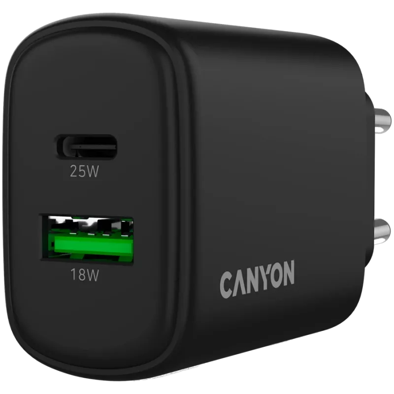 Ładowarka CANYON OnCharge 250 25W 1xPD 1xQC EU Czarny