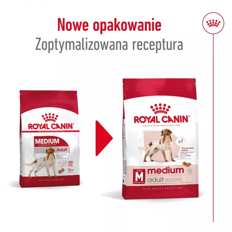 Sucha karma dla psów Royal Canin SHN Medium Adult 15 kg — kompletne żywienie dla dorosłych psów ras średnich, drób, 25% białka, 14% tłuszczu