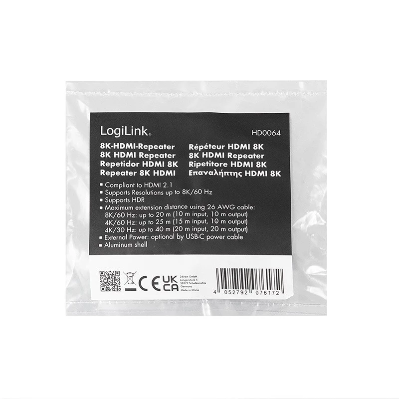Przedłużacz HDMI, 20m, 8K 60Hz, HDCP 2.3, aluminiowy, niebieski