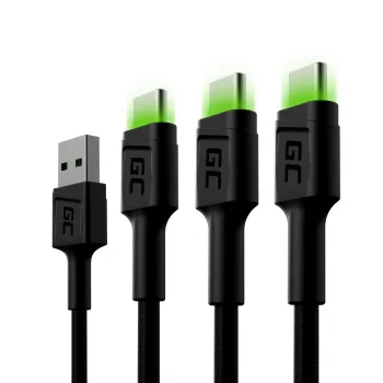 Kabel USB-C zielony Cell KABGCSET02 1,2 m (USB A na USB C, 2,4 A, 480 Mb/s) 3 szt. z podświetleniem LED
