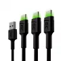 Kabel USB-C zielony Cell KABGCSET02 1,2 m (USB A na USB C, 2,4 A, 480 Mb/s) 3 szt. z podświetleniem LED