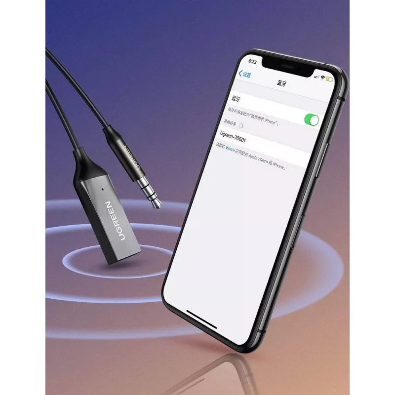Odbiornik audio UGREEN CM309 Bluetooth 5.0 USB z gniazdem AUX 3,5 mm, czarny, 20–20000 Hz