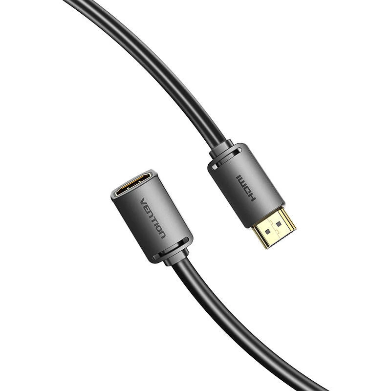 Kabel HDMI Vention AHCBD 0,5 m, wtyk HDMI Typ A męski na gniazdo HDMI Typ A żeński, HDMI 2.0, pozłacane styki, czarny