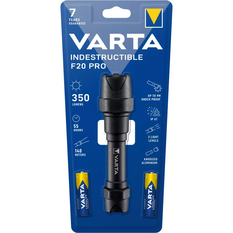 Varta Indestructible F20 Pro - latarka ręczna - czarna - aluminium - 9 m - IP67 - LED