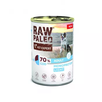 Mokra karma dla psa VETEXPERT Raw Paleo Cod Light Adult, puszka 400 g, smak rybny, 11,3% białka, 1,7% tłuszczu