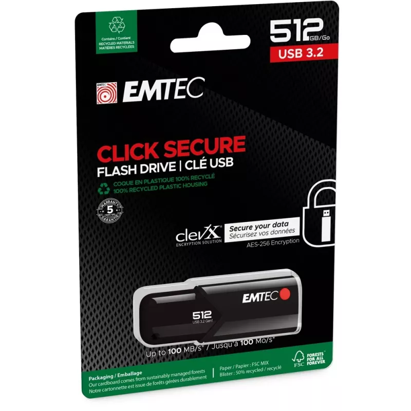 Pamięć USB Emtec B120 Click Secure 512 GB USB Typ-A 3.2 Gen 2