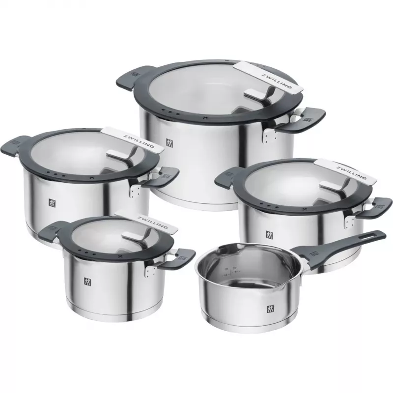 ZWILLING zestaw garnków stal nierdzewna SIMPLIFY 5 szt. — można myć w zmywarce i piekarniku, szklane pokrywki, odpowiednie do płyt ceramicznych