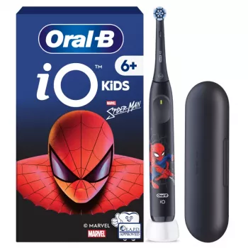 Szczoteczka elektryczna BRAUN Oral‑B iO Kids Marvel Spiderman — akumulatorowa, 3 tryby, 2‑minutowy muzyczny timer, etui podróżne, 1 końcówka, litowo‑jonowa