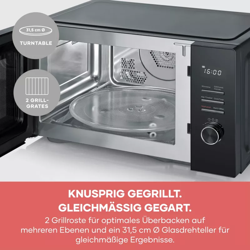 Kuchenka mikrofalowa z funkcją grill i termoobieg SEVERIN MW 7798, wolnostojąca, 29 l, 900 W, czarna, talerz obrotowy 315 mm