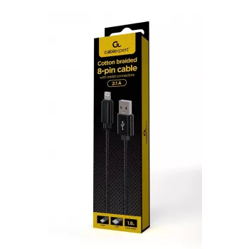 Kabel Lightning – USB-A GEMBIRD CCDB-MUSB2B-AMLM-6 — 1,8 m, USB 2.0, 2,1 A, czarny