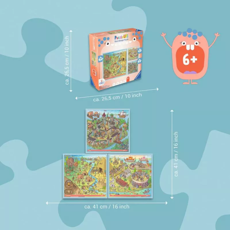 Puzzle UP Geschichte - Steinzeit, Altes Rom, Mittelalter 100, 121 i 144 elementy