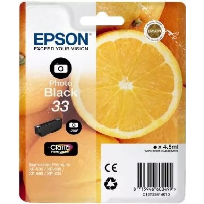 Epson pomarańczowys C13T33414010 wkład atramentowy 1 szt. Oryginalny Czarny fotograficzny