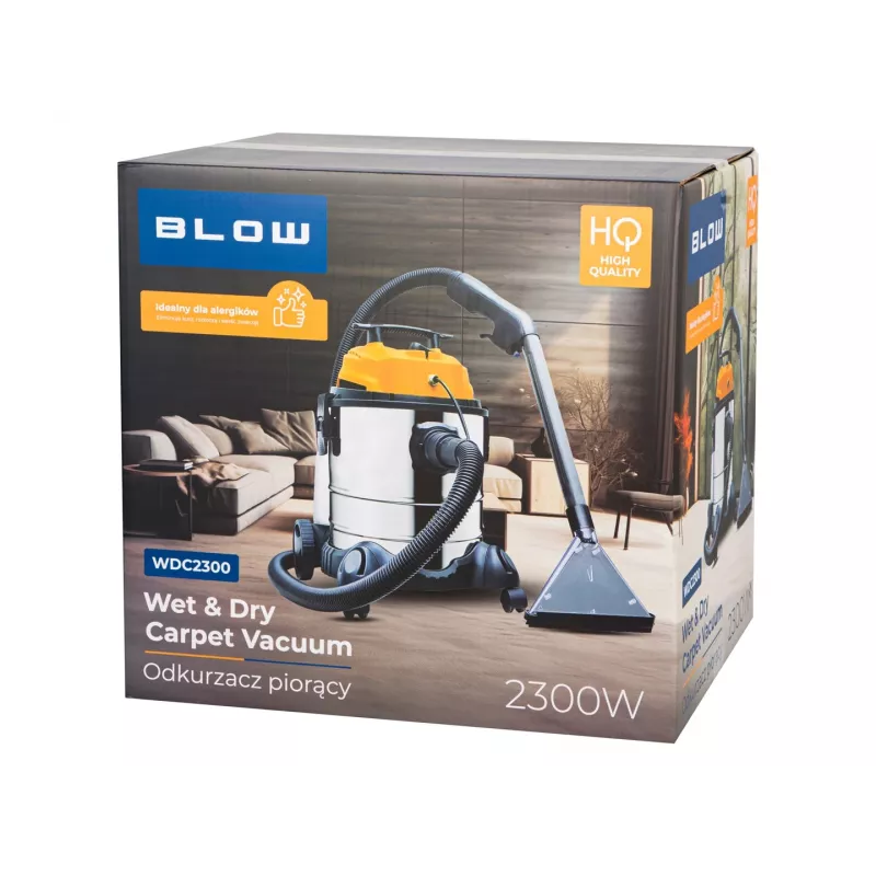 Jeżdżący odkurzacz piorący BLOW WDC2300 — zbiornik na brudną wodę 25 L, zbiornik na czystą wodę 4,5 L, wąż 1,5 m, przewód 6 m, 7,35 kg