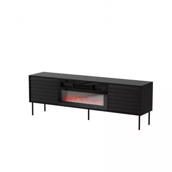 Szafka RTV Cama Meble CORTINA 180x40x60 cm czarna z czarnym kominkiem