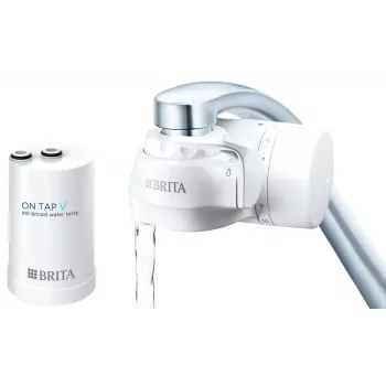 Filtry do wody do kranu BRITA ON TAP V CU CE2 (1052067) — 4-stopniowe, pojemność 600 L, 3 tryby, 5 adapterów, biały