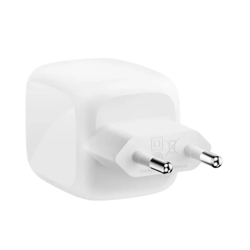 Wewnętrzna szybka ładowarka AC Belkin WCH020KQ2MWH-B6 — 2x USB‑C, 2 m zintegrowany kabel, biała